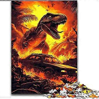 Quebra-cabeças para adolescentes - Presentes - Quebra-cabeça de dinossauro em chamas, férias em casa - Mate o tempo com peças de formato aleatório totalmente interligadas - PT 5092