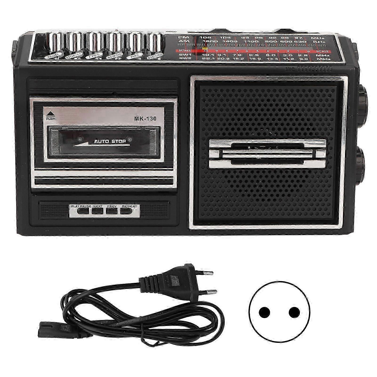 Cassette Player Recorder Full Band Noiseless Plug in Card AM FM Portable Radio for Elderly Children Silver EU Plug 220V