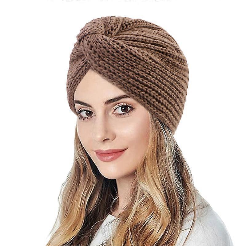 Chapeau Turban tricot�� pour femmes, couleur unie, Imitation cachemire, croix torsad��e, Style boh��me, casquettes Hijab, hiver