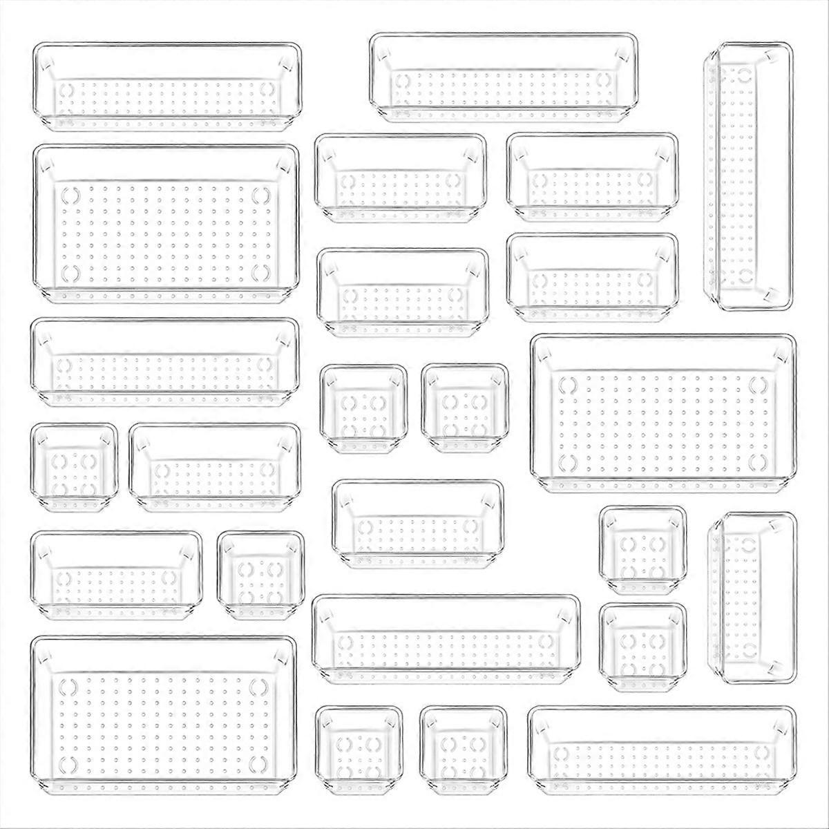 25pcs Plastic Drawer Organizers, 4 Sizes Transparent