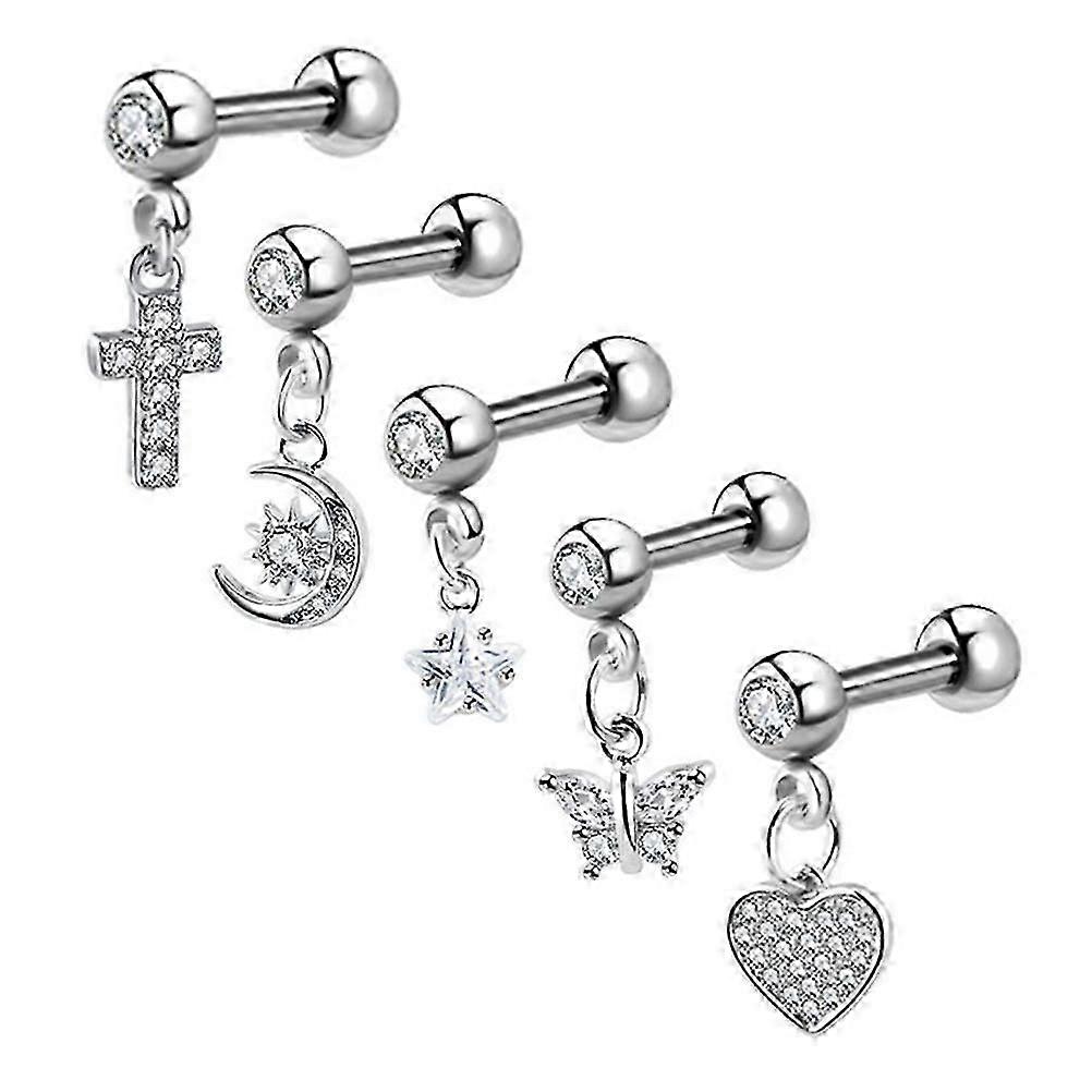 Cartilage Ear Piercing Studs Stainless Steel Moon Butterfly Heart Earrings for Women's