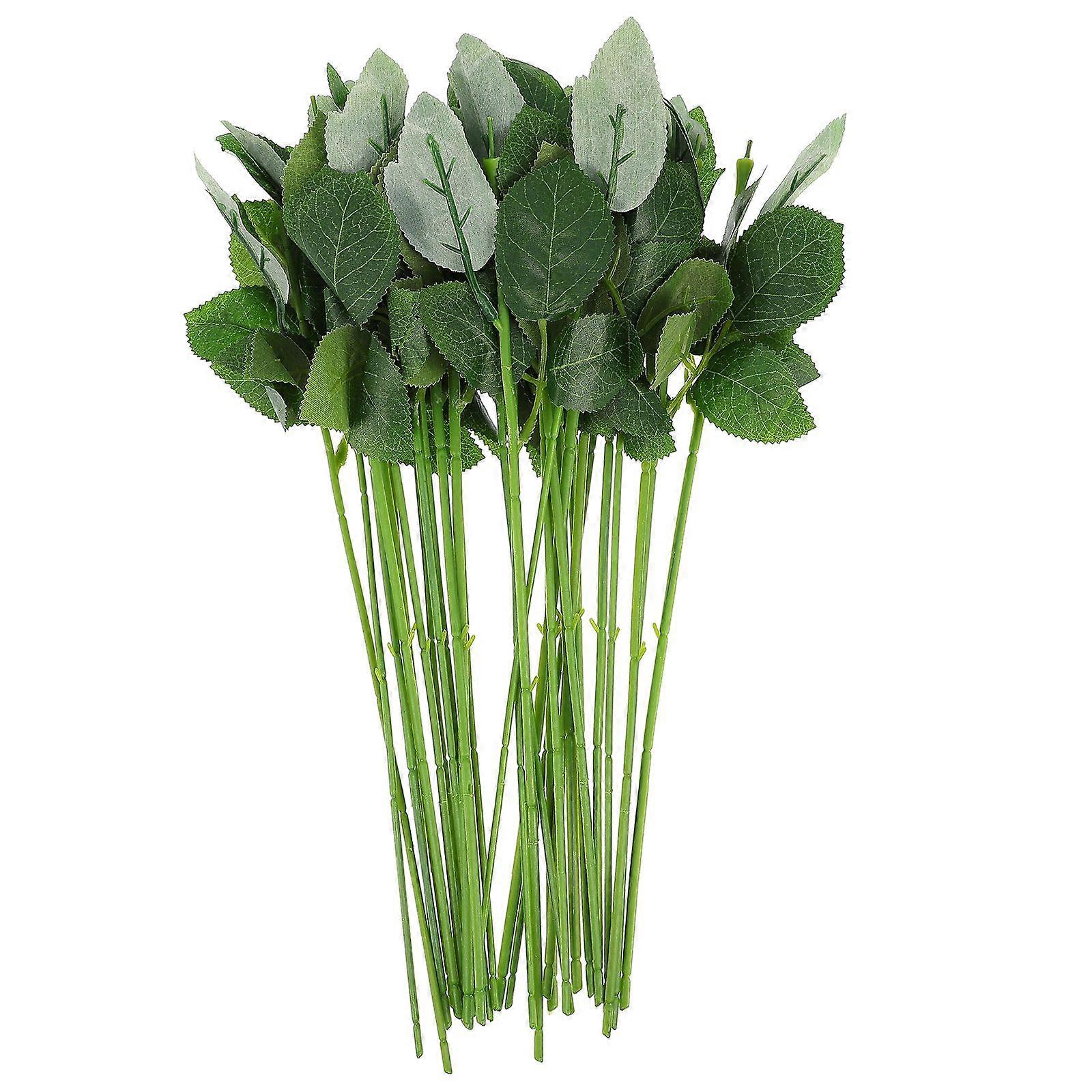 30pcs Simulation Rose Stem Artificial Plastic Stem Flower Pole with Leaves