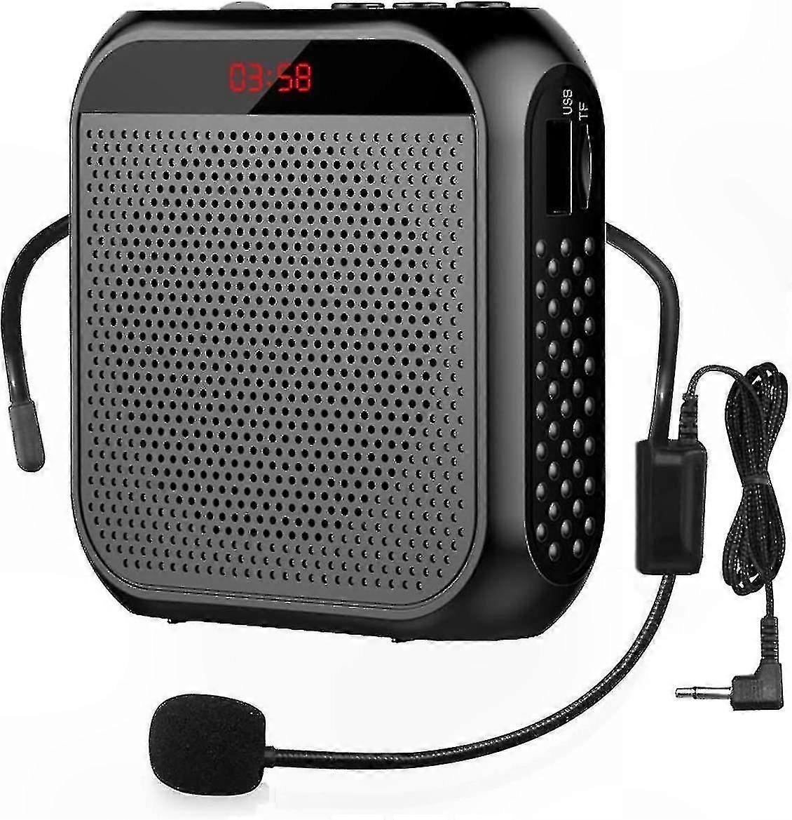 Rechargeable Portable Amplifier with Wired Microphone Headset and Loudspeaker (Black)