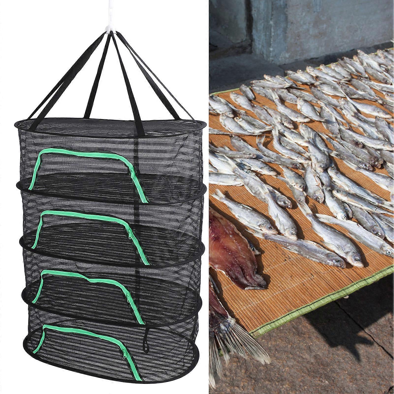 Hanging Drying Mesh with Zipper Breathable Polyester Foldable Hanging Mesh Drying Rack for Fish Vegetable Fruits Petal 4 Layers 