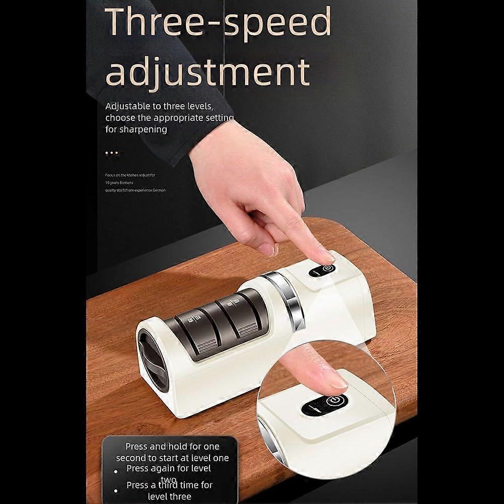 Cordless Electric Sharpener DualSlot Design Beige 18 X 6 X 4.5 Cm For Kitchen And Fruit Sharpening