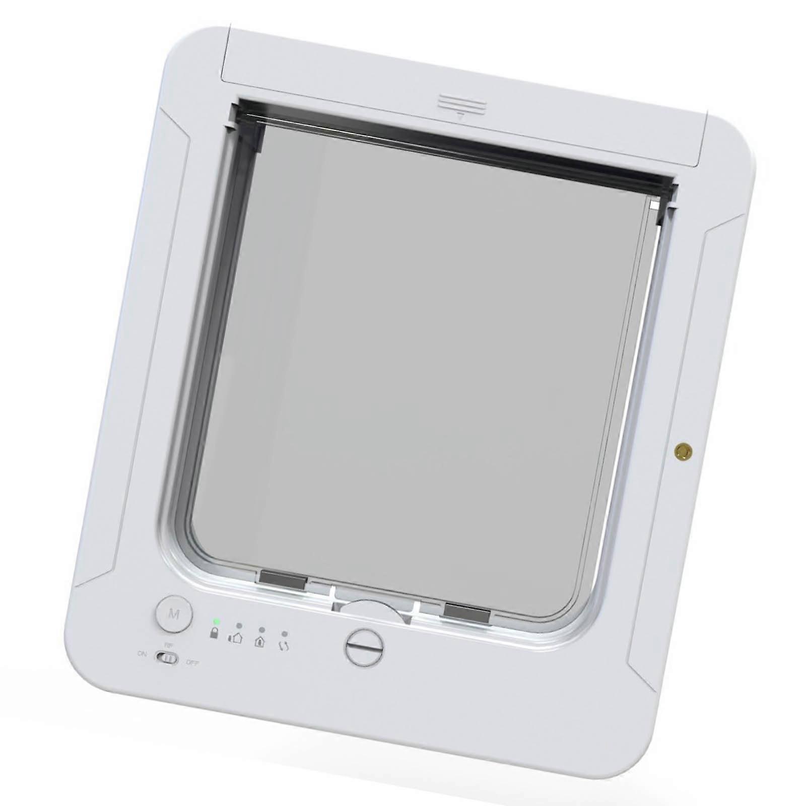 Secure Metal Pet Door With FRID Chip Recognition Detection Technology Pet Safety Barrier Simple Installation For Active Cats  White