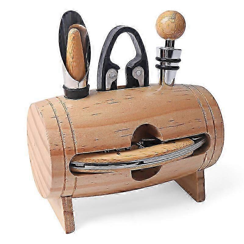 Red Wine Corkscrew Set 4 Piece Home Use Manual Wine Bottle Opener Wooden Display Stand Gift Set