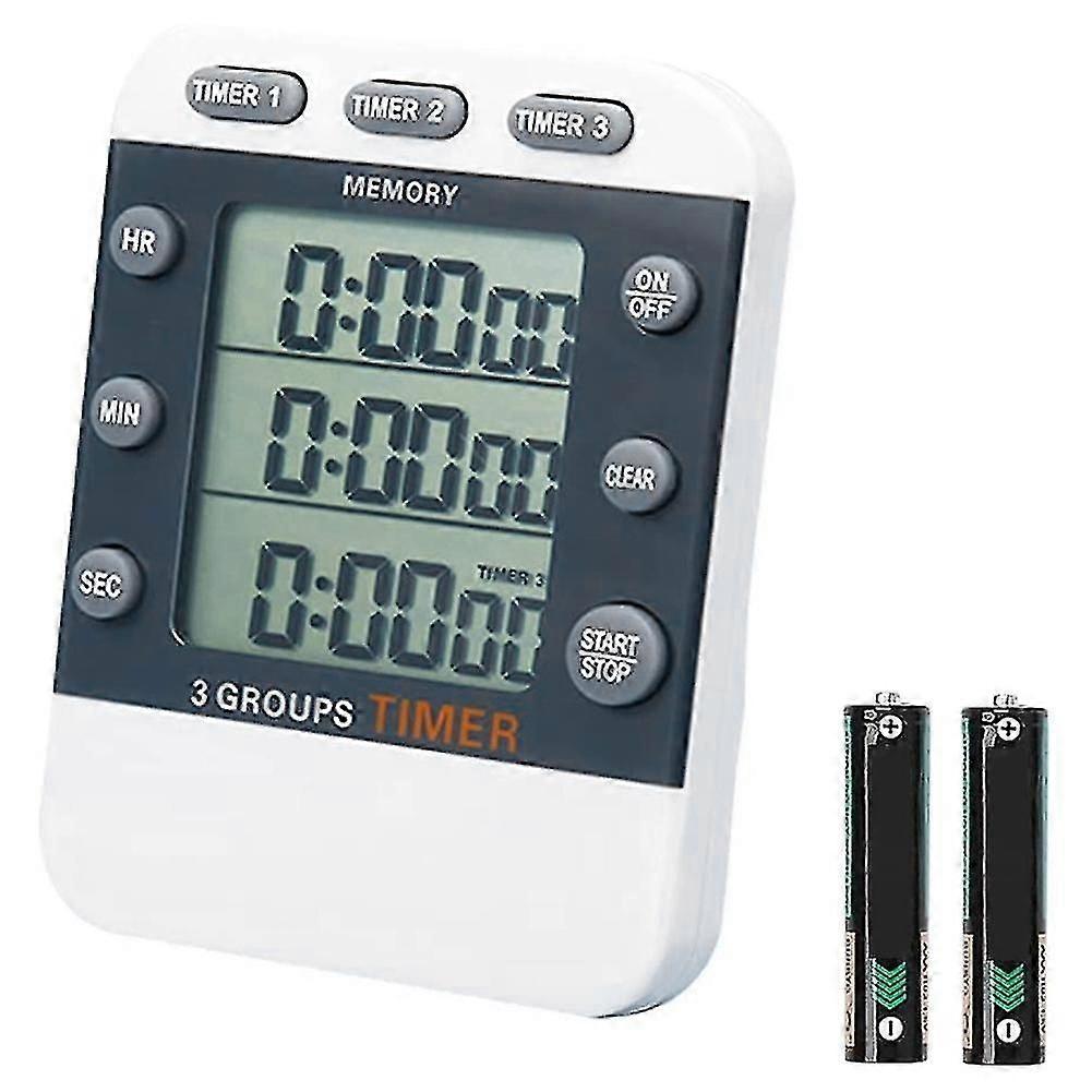 Digital Dual Kitchen Timer, 3 Kanäle Count Up / Down Timer, Triple Cooking Timer, großes Display, Lo