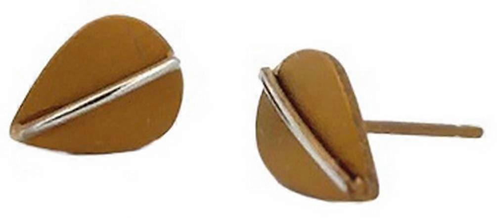 Ti2 Titanium Jungle Leaf Stud Earrings - Tan