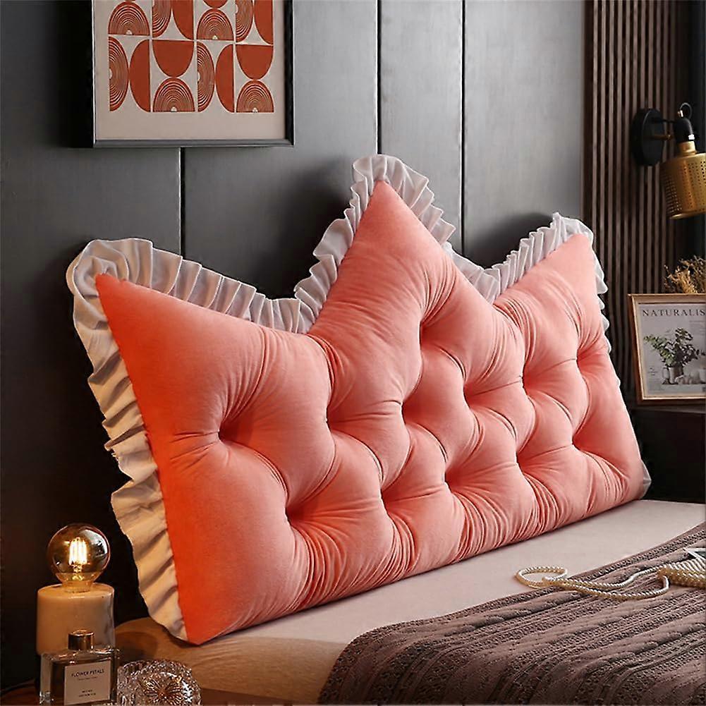 Large Headboard Pillow Plush Crown Shape Bed Backrest Cushion with Elastic Strap for Reading Support in Bedroom 47.2in Pink