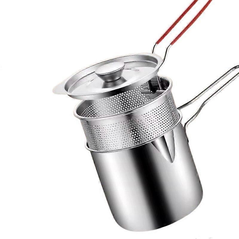 Stainless Steel Oil Filter Pot, 1 Count Mini Fryer with Foldable Handle, Multi-use for Frying, Cooking Noodles, and Heating Milk, Kitchen