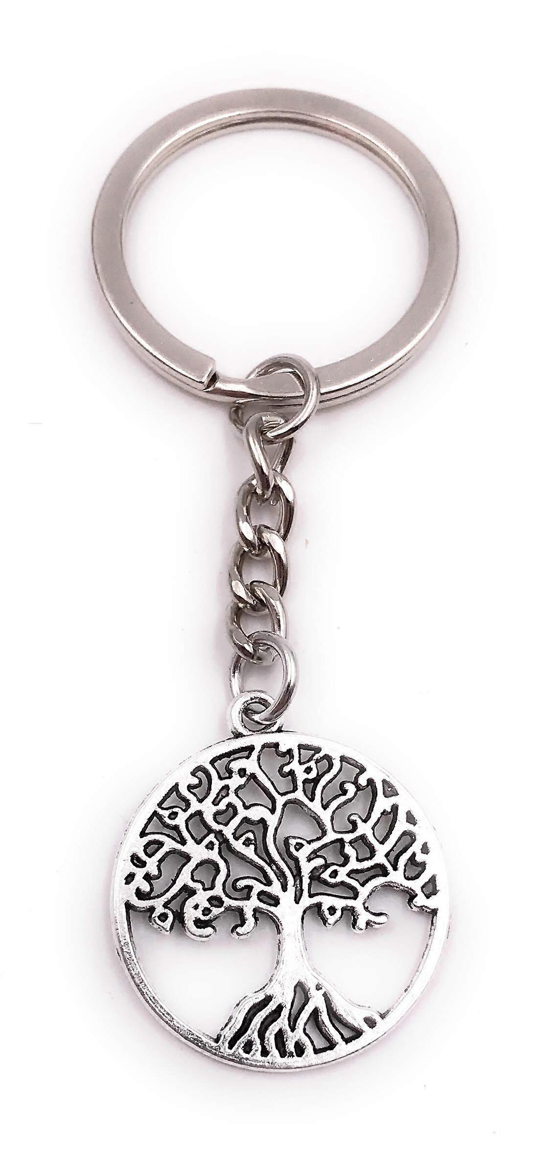 Tree of Life Keychain with Roots Silver Charm Key Ring for Women Men Bag Pendant