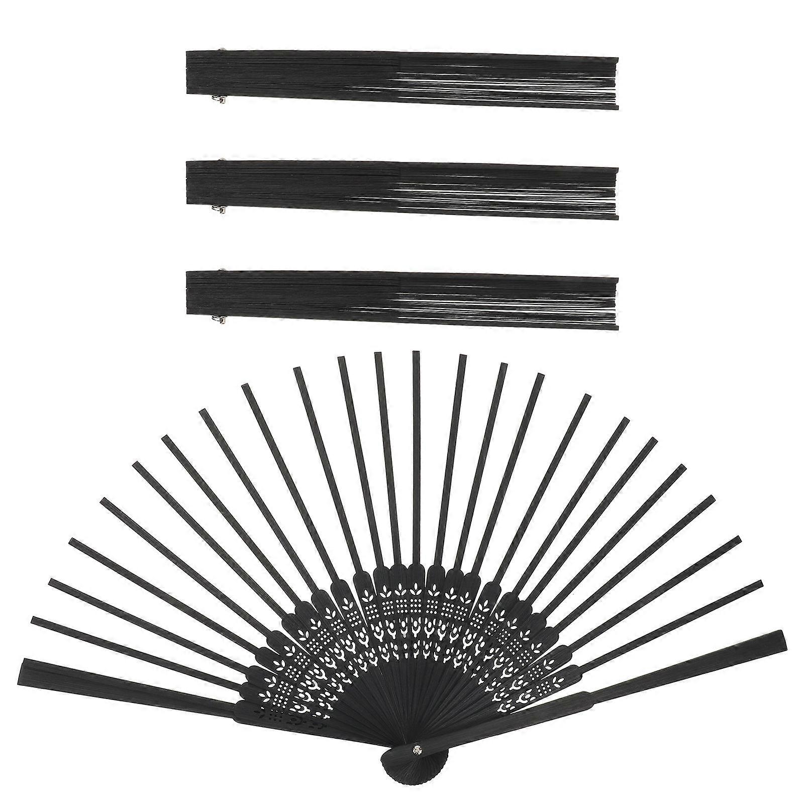 4Pcs Black Bamboo Folding Fan Frame for Fan Making DIY Crafting Tools