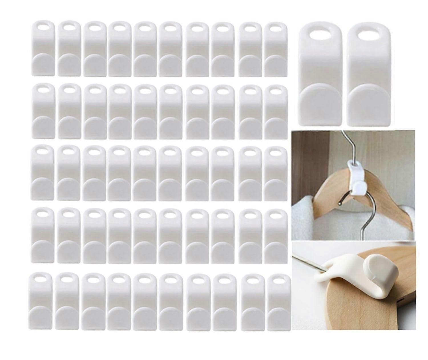 Clothes Hanger Connector Hooks Space Saving Closet Extender Clips Plastic Cascading Hooks for Standard Hangers (White, Pack of 50)