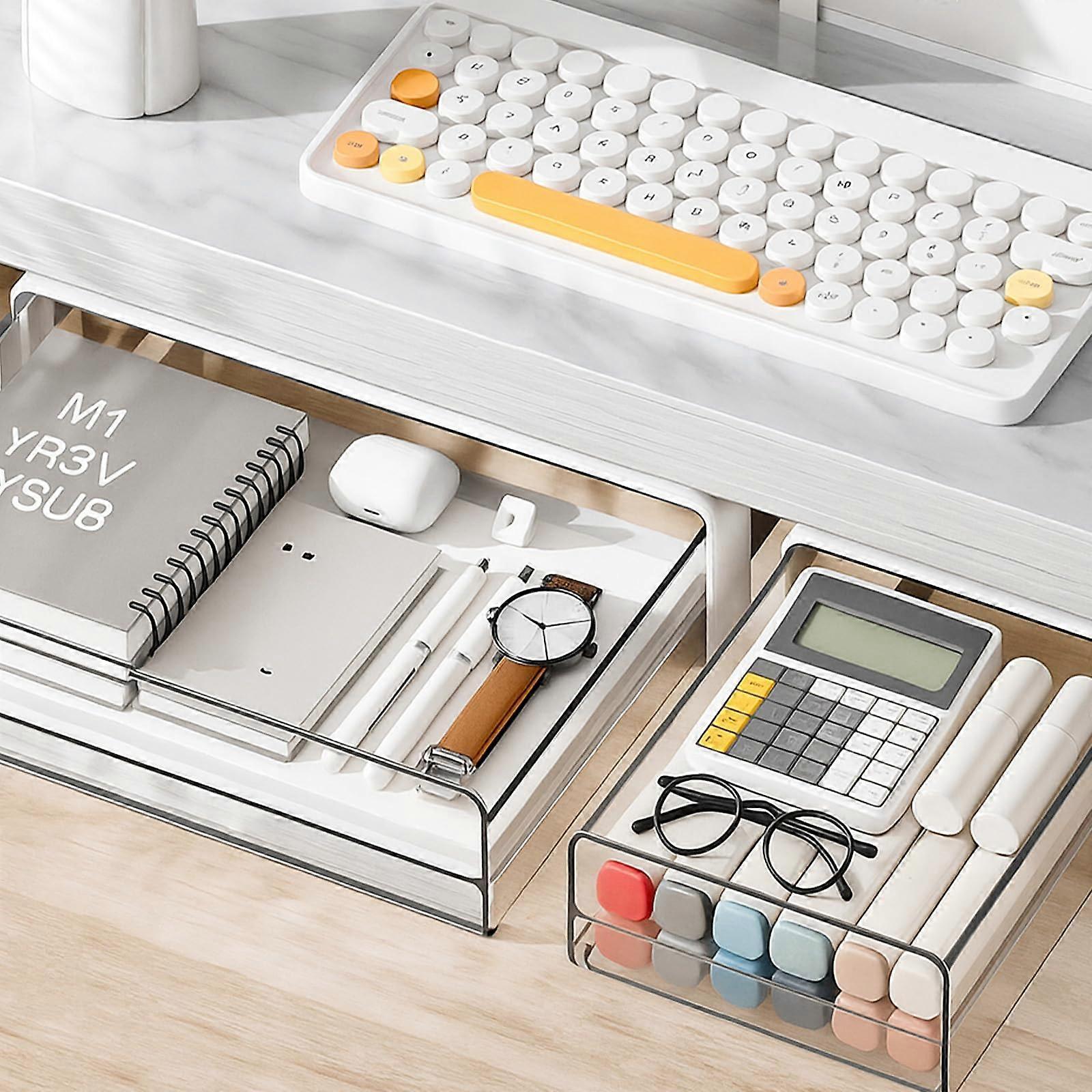 Under Desk Drawer Organizer Set of 3, Clear Slide Out Storage for Office, Home, Kitchen