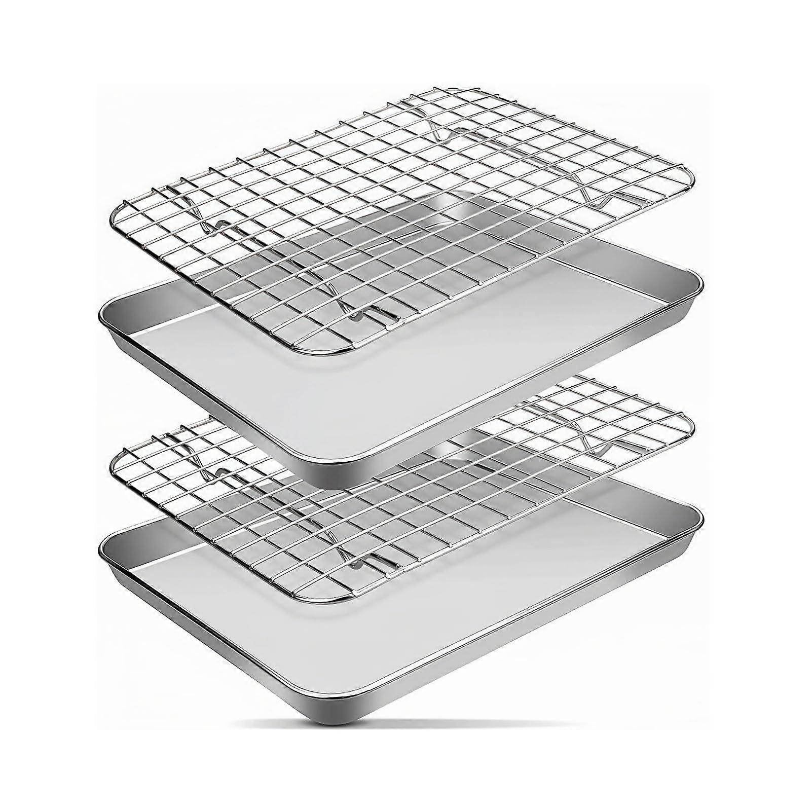 Baking Sheet and Cooling Rack Set 2 Pack, Stainless Steel Cookie Pan Tray Combo 12.4x9.65in