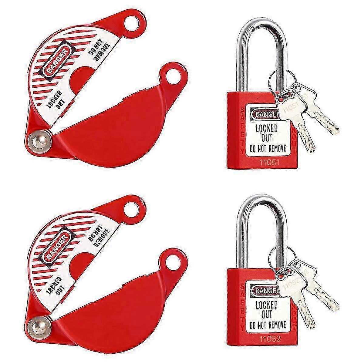 Gate Valve Lockout and Padlocks Set, 2 Sets for 1 to 2-1/2 Inch Valves