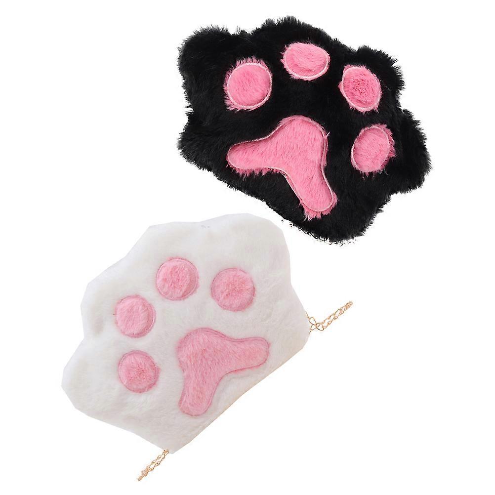 Decorative Cat Paw Crossbody Plush Shoulder Bag for Traveling Use 2Pcs Fluffy