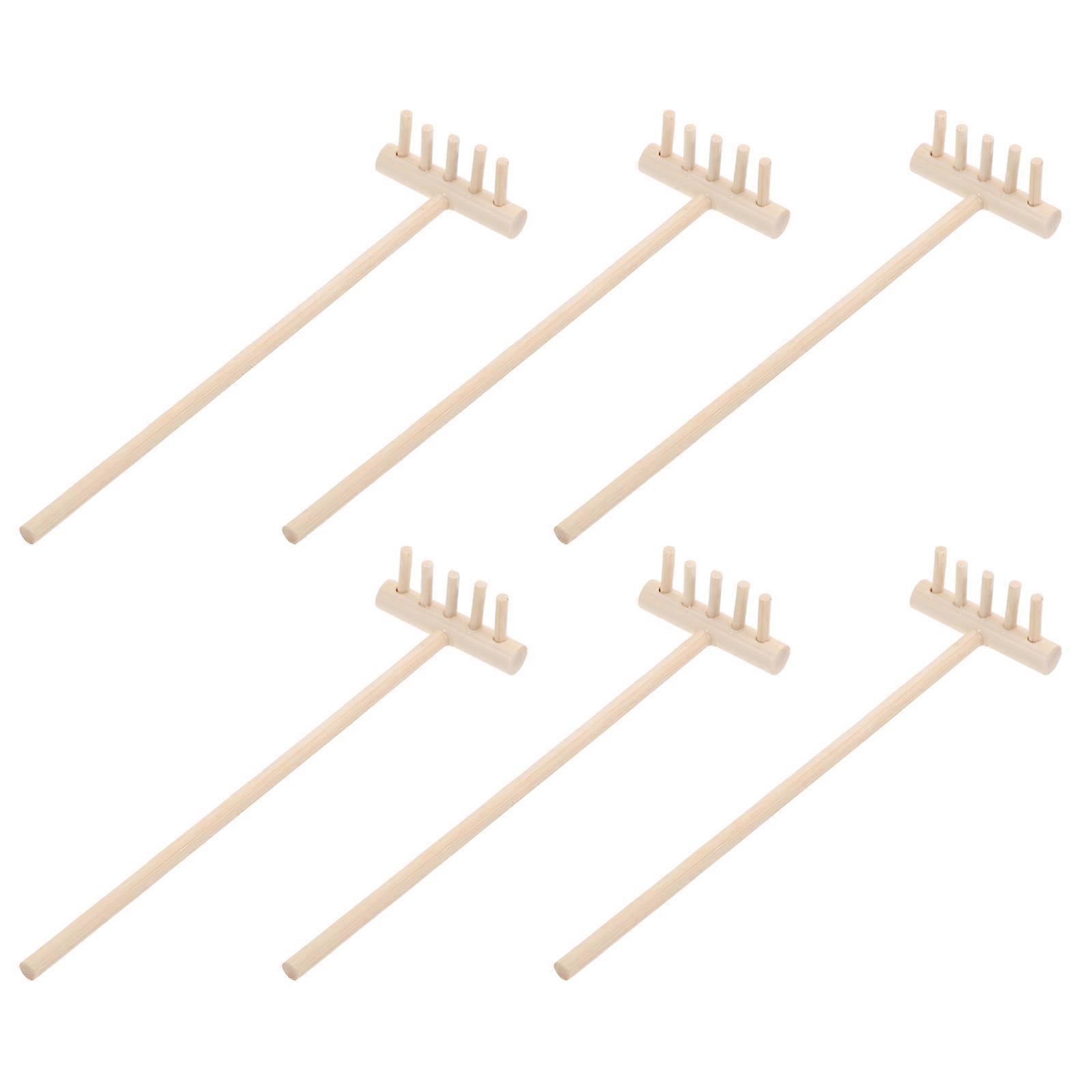 Miniature Sand Rake Mini Rake Tools for Decoration 6Pcs Wood Set