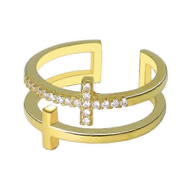 Gold Plated Cubic Zirconia Double Cross Ring