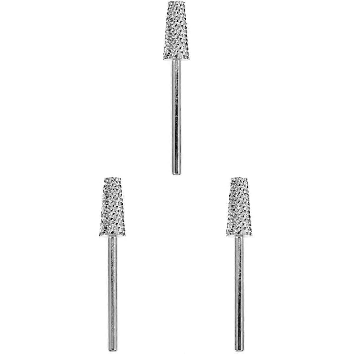 3pcs Tungsten Carbide Nail Drill Bits for Manicure and Pedicure with Smooth Polishing Finish Silver