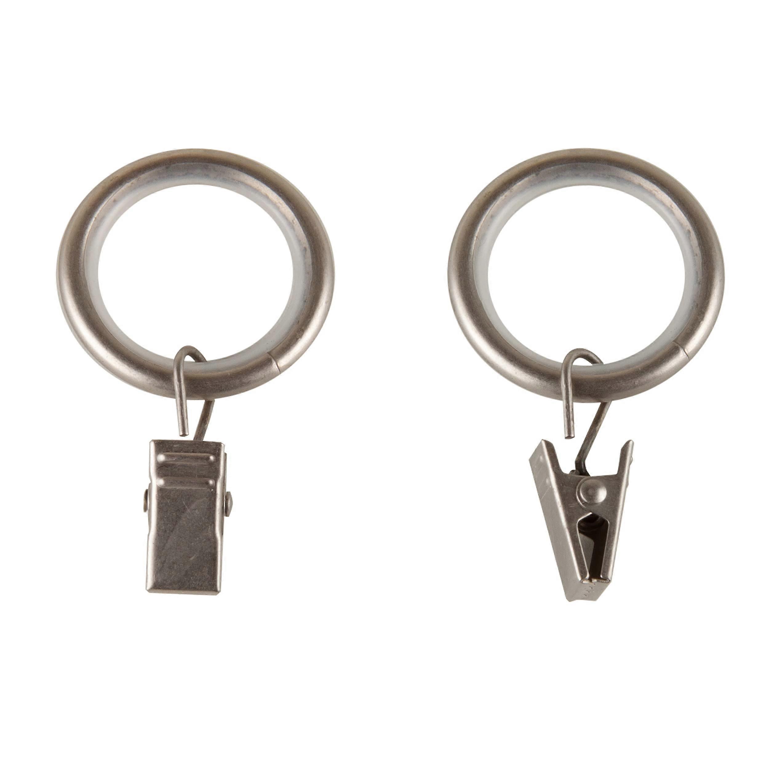 7/8 Inch Satin Nickel Curtain Rings with Clips, NoiseReducing Glide, Set of 10 for Standard Rods