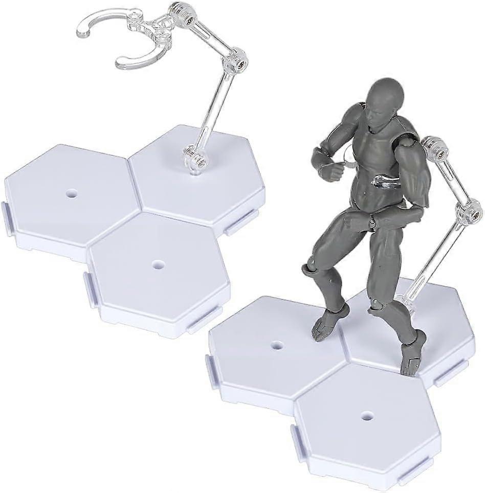 2 Sets Action Figure Display Stands White Assembly Action Figure Display Holder Splicable Plastic Minifigures Display Stands with Base Compatible with
