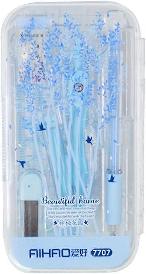 1pc Drawing Ruler Set, 8 Piece Compass Protractor Square, Math Geometry Kids Stationery (Blue)