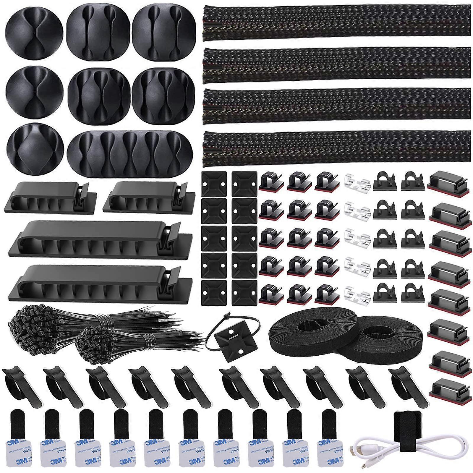 311Pcs Cable Management Kit with Sleeves Clips and Ties for Home Office Desk and TV Organization