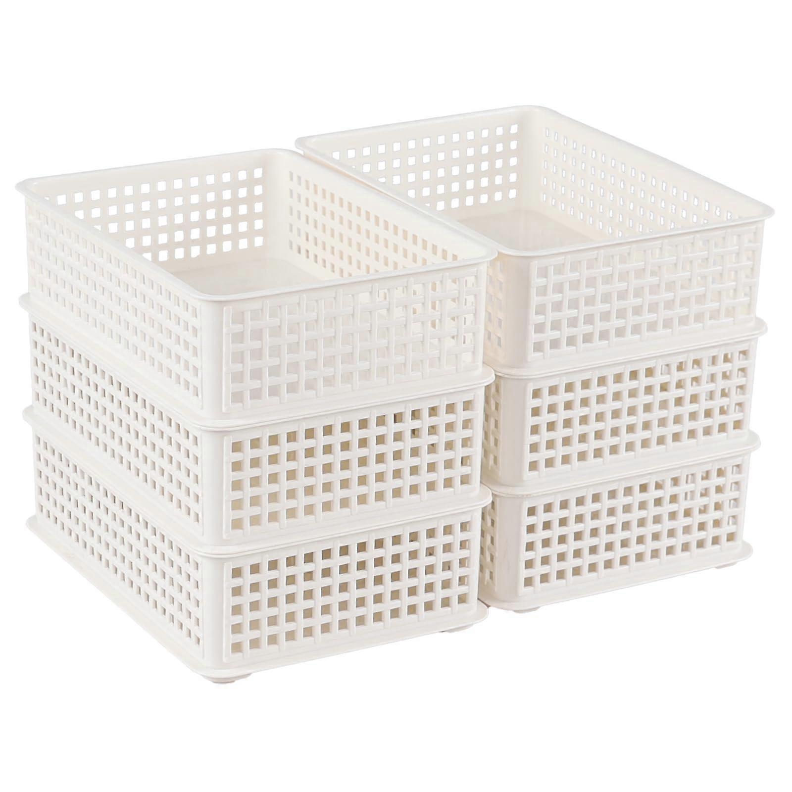 6 Pack White Plastic Storage Baskets, Stackable Organizer Bins for Kitchen, Office and Classroom
