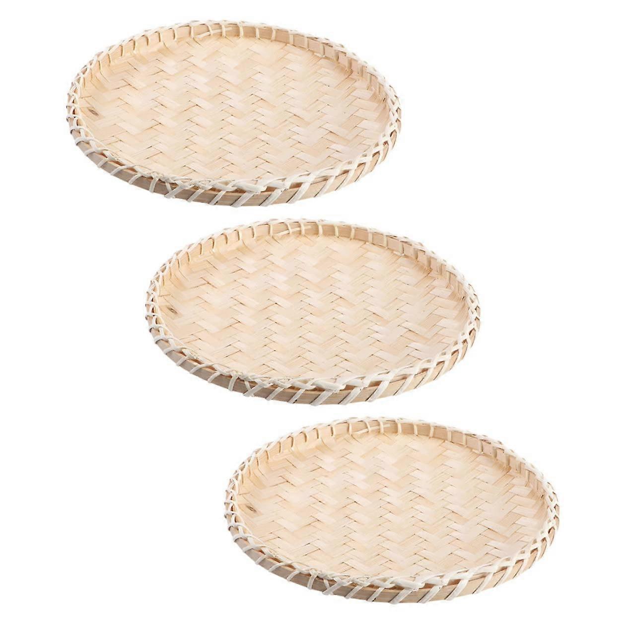 3pcs Handwoven Bamboo Fruit Basket Set with Large Capacity Rustic Wicker Serving Trays for Kitchen