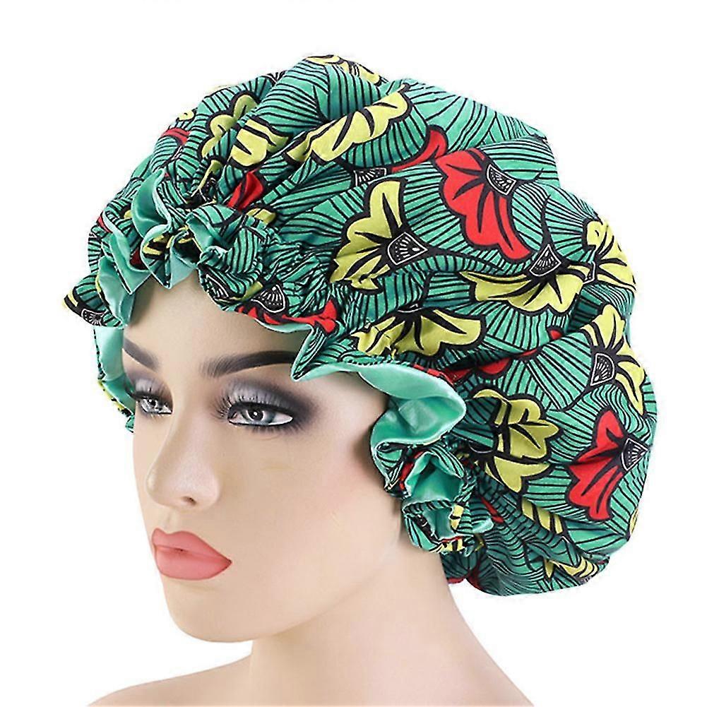 Satin Bonnet Double Layer Printed Pattern Reversible Night Sleeping Bonnet Cap For Home Use
