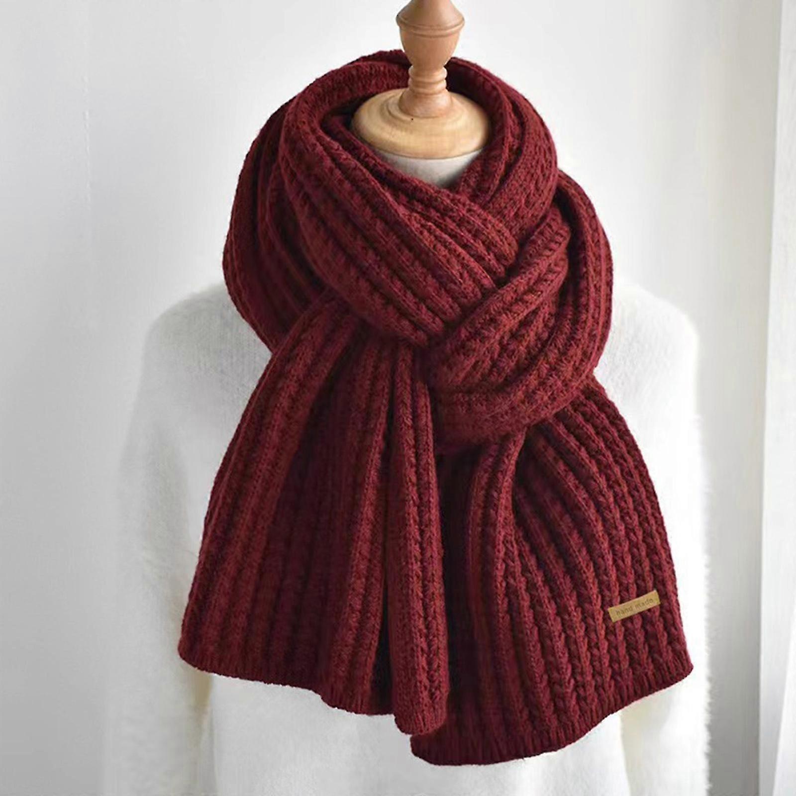 Thick Knitted Scarf For Most Ages Unisex Design Long Muffler Solid Color Lightweight Comfortable Neck Warmer Burgundy