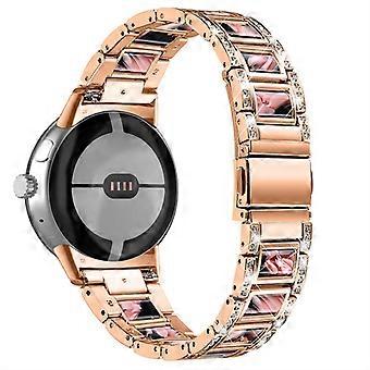 Pulseira de resina em aço inoxidável com strass para Google Pixel Watch 3 41mm/Watch 2/Pixel Watch