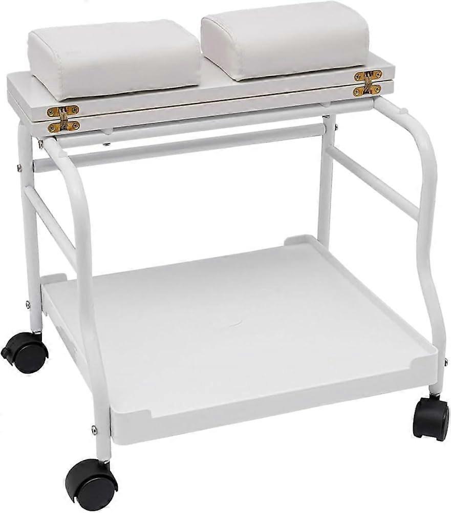 Pedicure Foot Rest Salon Trolley with Adjustable Foldable Tabletop, Lockable Wheels, Iron Frame
