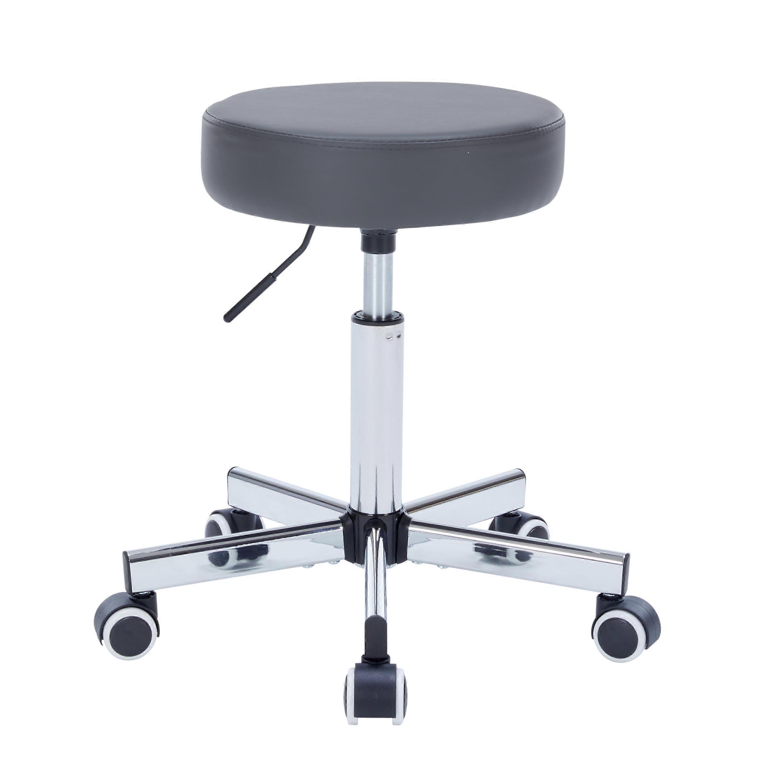 Adjustable Rolling Saddle Stool with Backrest, Grey Faux Leather, Ergonomic Seat for Salon Spa