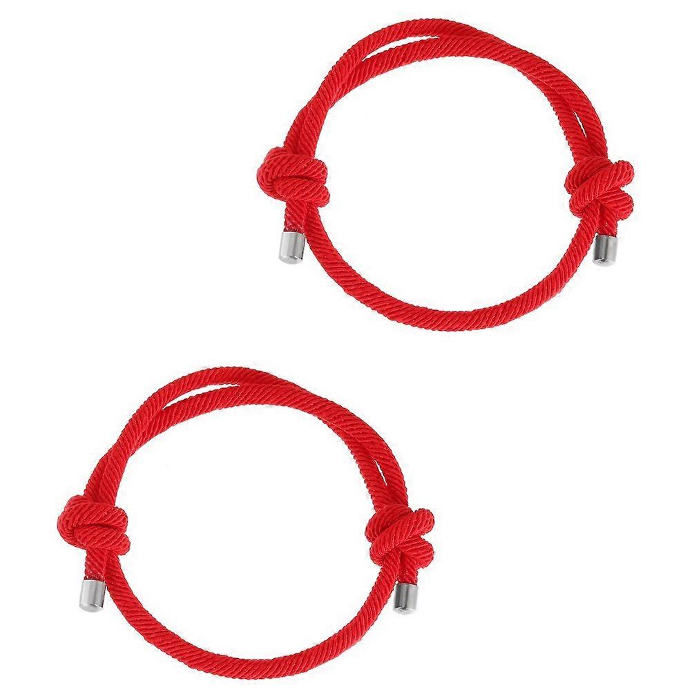 Couple Design Red String Bell Bracelet Adjustable Length Everyday Wear 2Pcs
