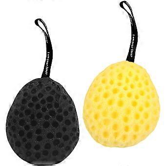 Wiederverwendbarer Duschschwamm, Körperwaschball, latexfrei, peelend, schwarz, für alle Hauttypen, 2 Stück