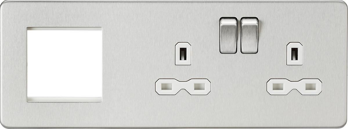 Screwless 13A 2G DP Socket + 2G Modular Combination Plate - Brushed Chrome 230V IP20