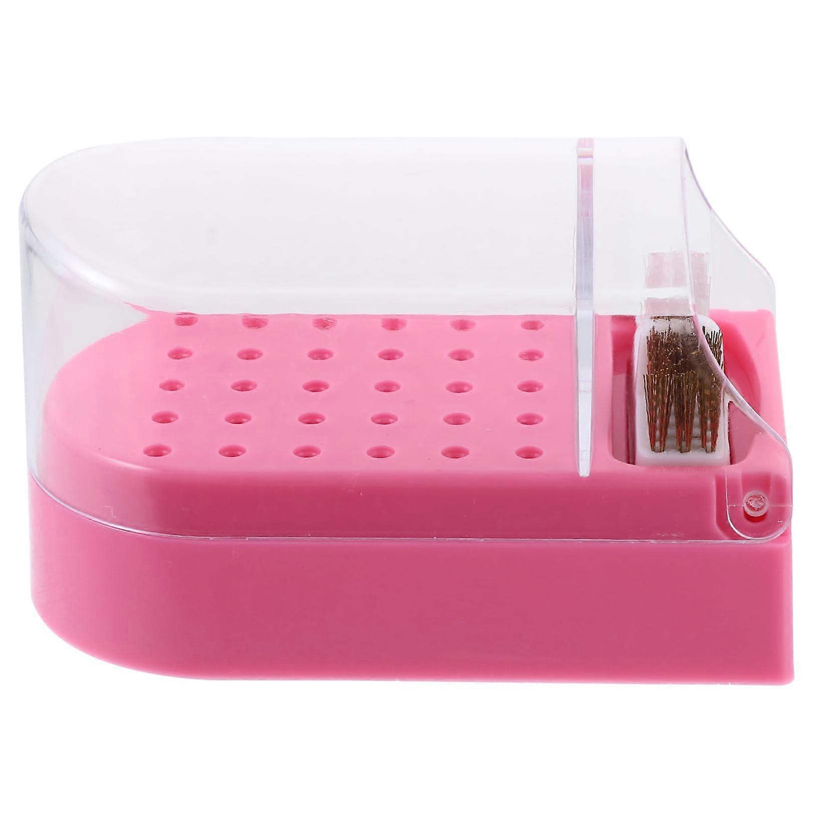 Pink Nail Drill Bits Holder with slots | Organized Bit Storage Protective Dust Prevention Box