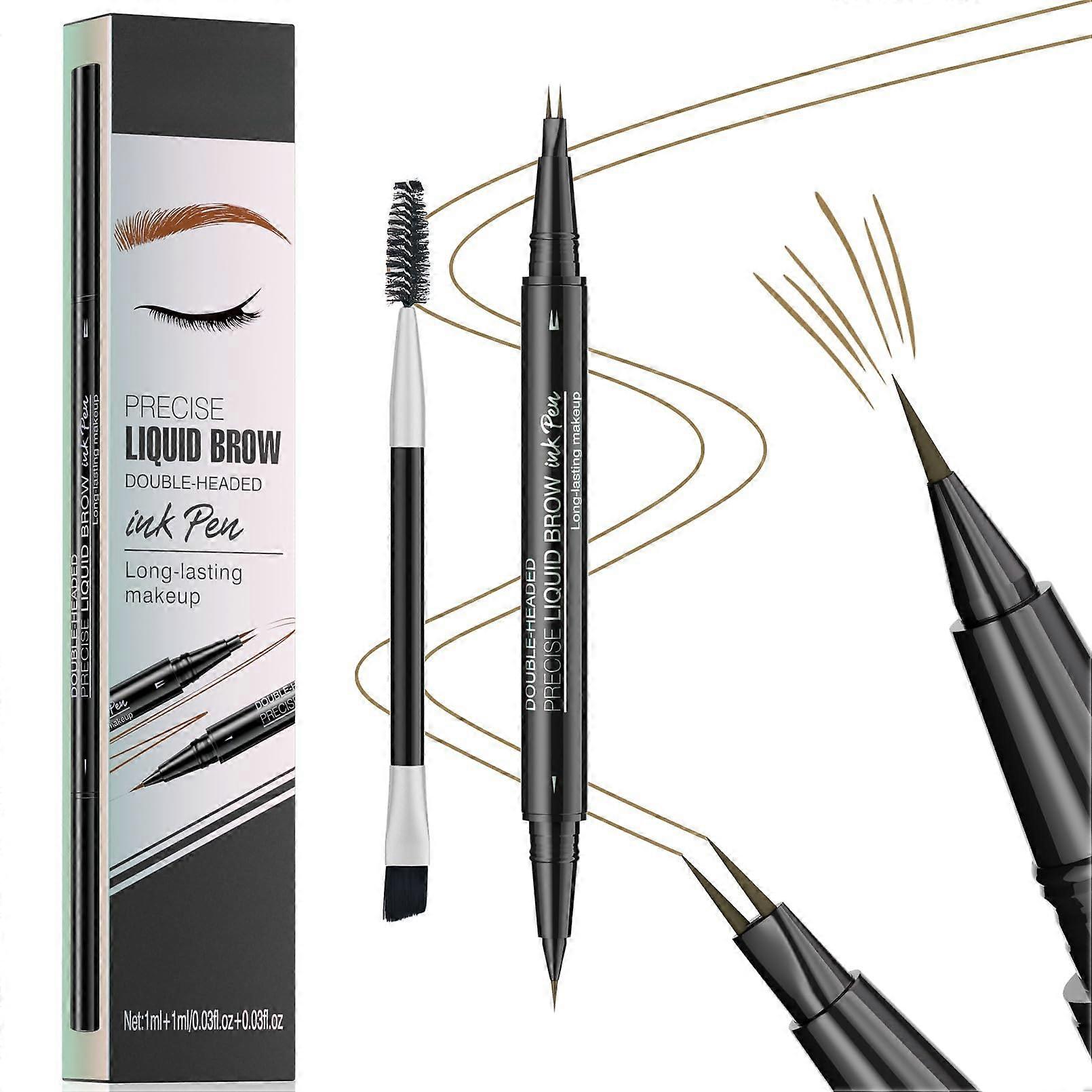 2in1 Microblading Eyebrow Pencil with Brush, Waterproof LongLasting Brow Pen with MicroFork Tip (3#)