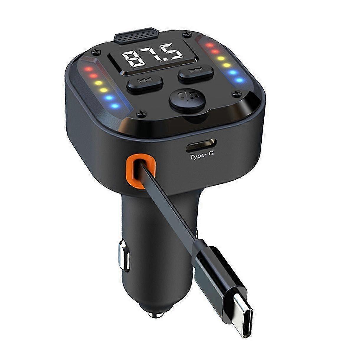 Çift Tip-C PD30W ve QC3.0 Hızlı Şarj Özellikli, Eller Serbest Kullanım İmkanı Sunan, Geri Çekilebilir Kablolu Bluetooth 5.3 FM Verici