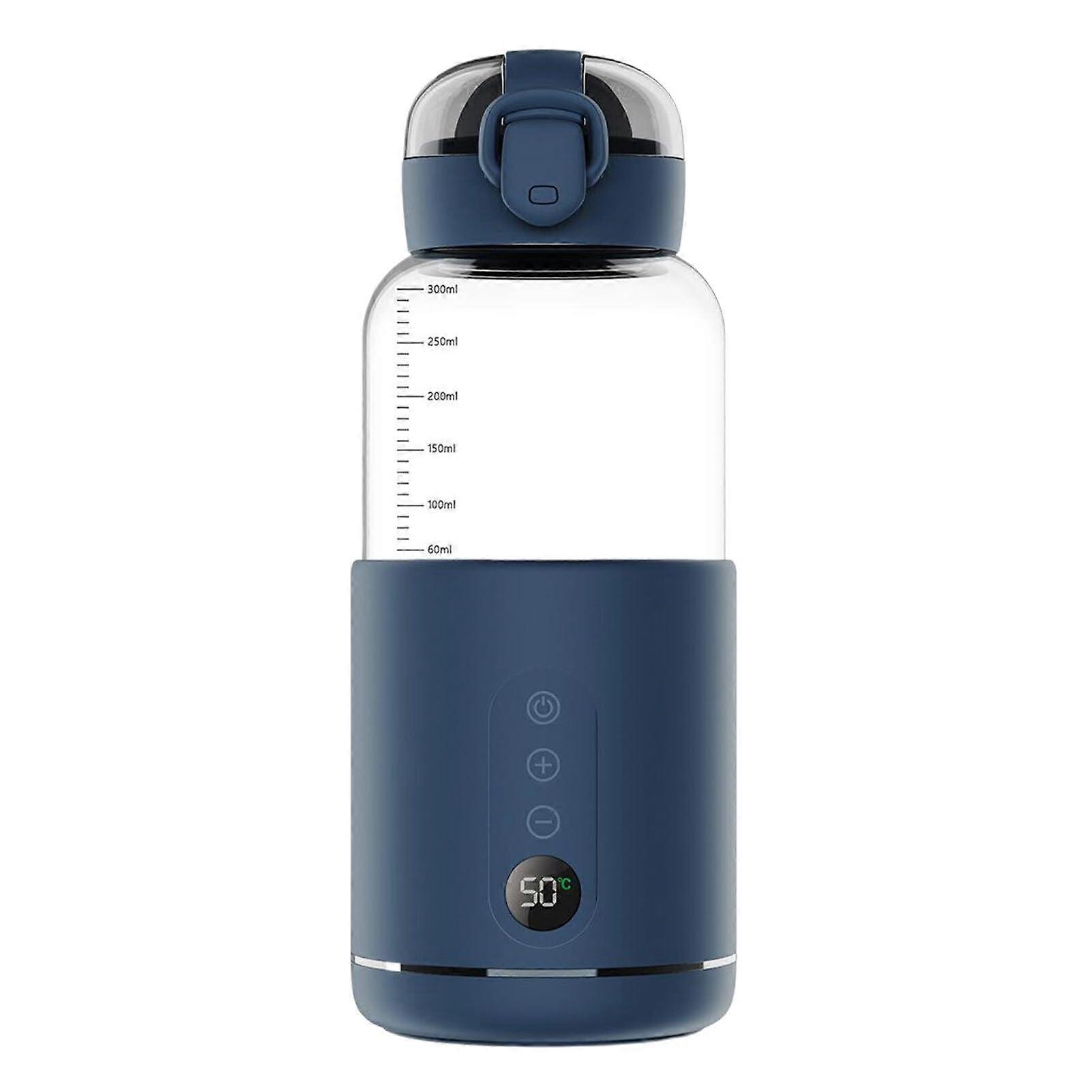 Wireless Portable Bottle Warmer with LED Temperature Control, Safe Glass Design, Blue