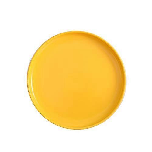 10 Inch Yellow Ceramic Dinner Plate with Rolled Edge, Microwave Dishwasher Oven Safe