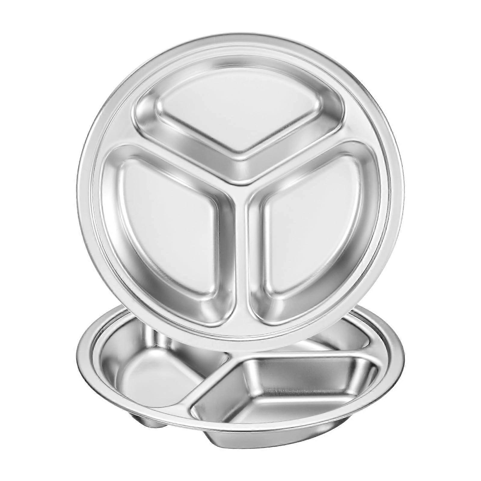 2Pcs Stainless Steel Divided Plate, 7.9' Round 3Section Dinner Platter for Camping and Kitchen
