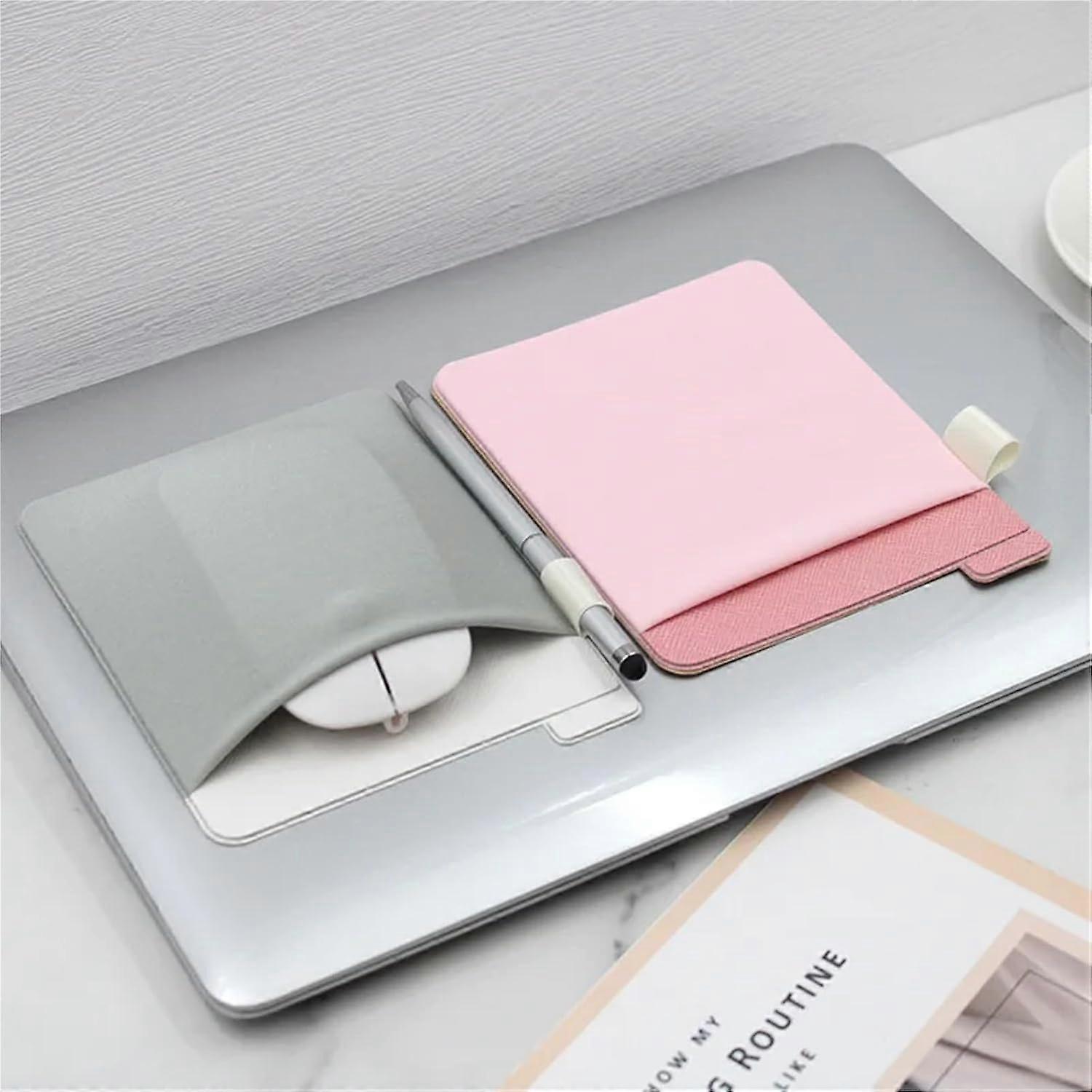 Laptop Adhesive Storage Pouch with Neat Mouse and Secure SSD Organization, Pink