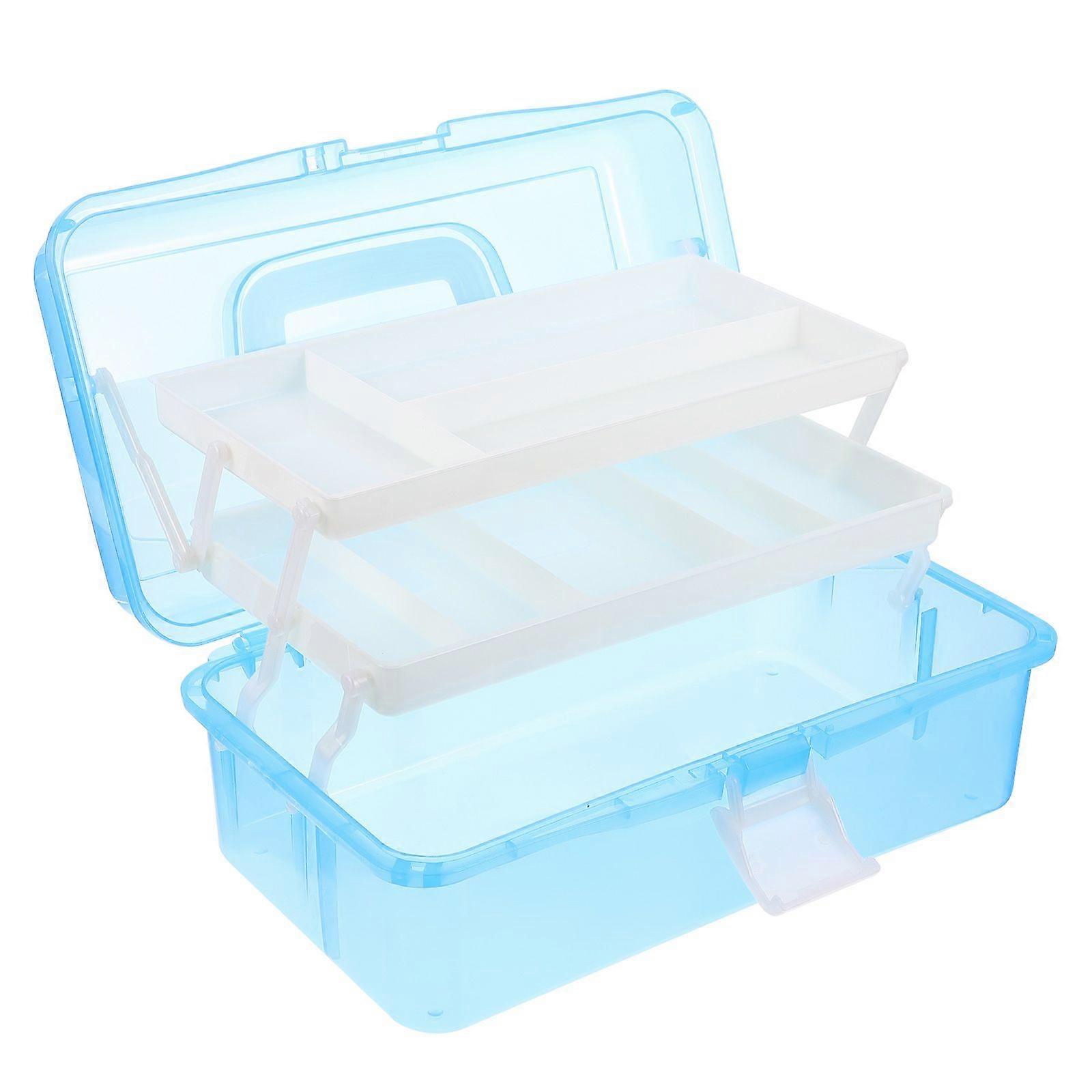 1pc Portable Handle Plastic Tool Box Three Layers Storage Box for Home