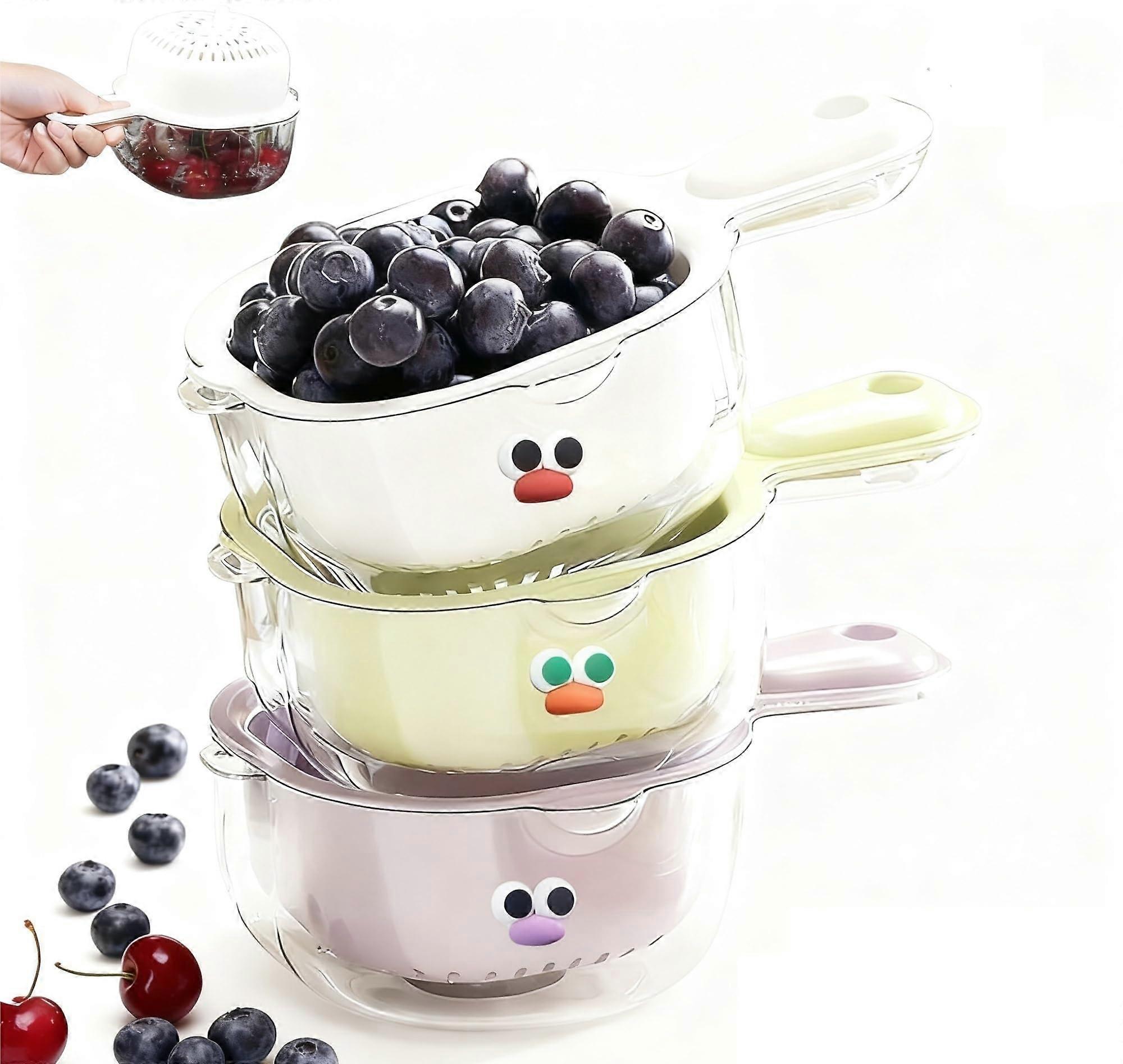 Fruit Washing Bowl Dual Layer Vegetable Strainer Basket with Handle for Kitchen Berry Tomato