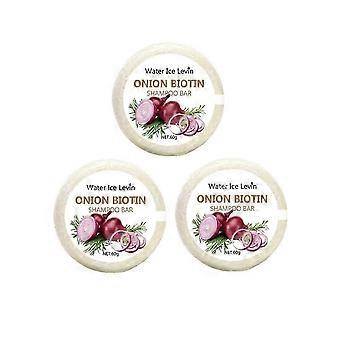 Shampoo solido alla cipolla e biotina, 3 pezzi, 60 g, per tutti i tipi di capelli, idratante e levigante, ricco estratto di rosmarino, pulizia profonda, controllo del sebo e volumizzante.