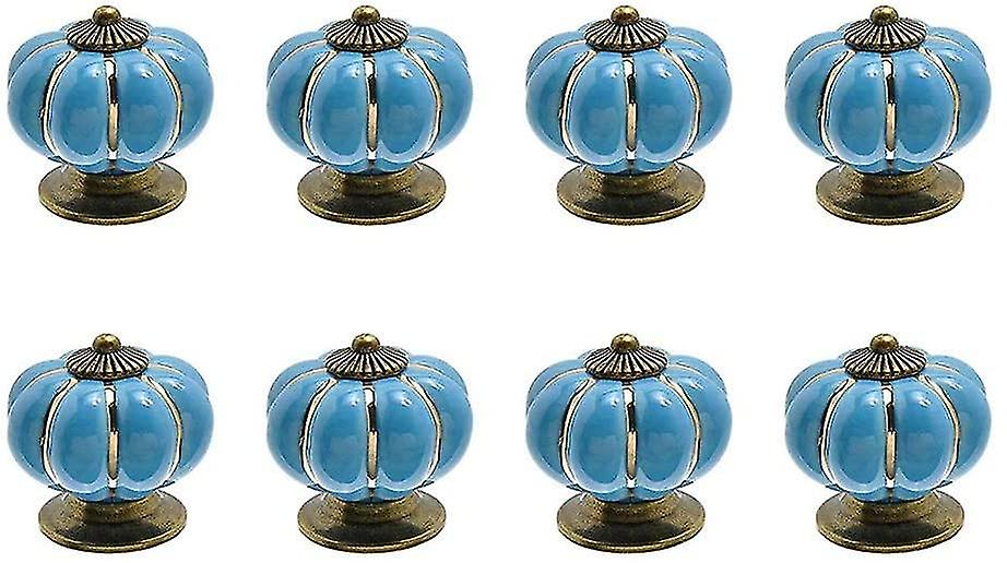 Pumpkin Shaped Drawer / Door Knobs, Set Of 8, Blue